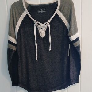 Bobbie Brooks BlackOlive and Gray Lace-Up Top